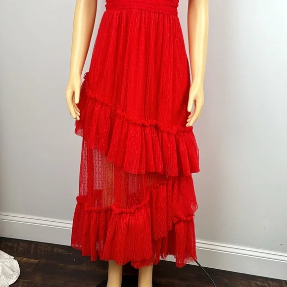 Vici Collection Tiered Tulle Midi Dress Red  Sz large - Picture 6 of 13